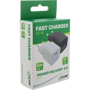InLine USB Charger Single USB-C, Power Delivery, PPS, 33W, white