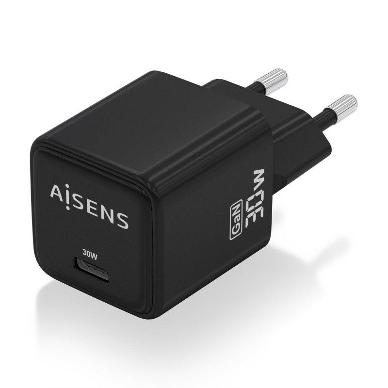 AISENS Gan 30W Charger, 1xUSB-C PD3.0 QD4.0, Black