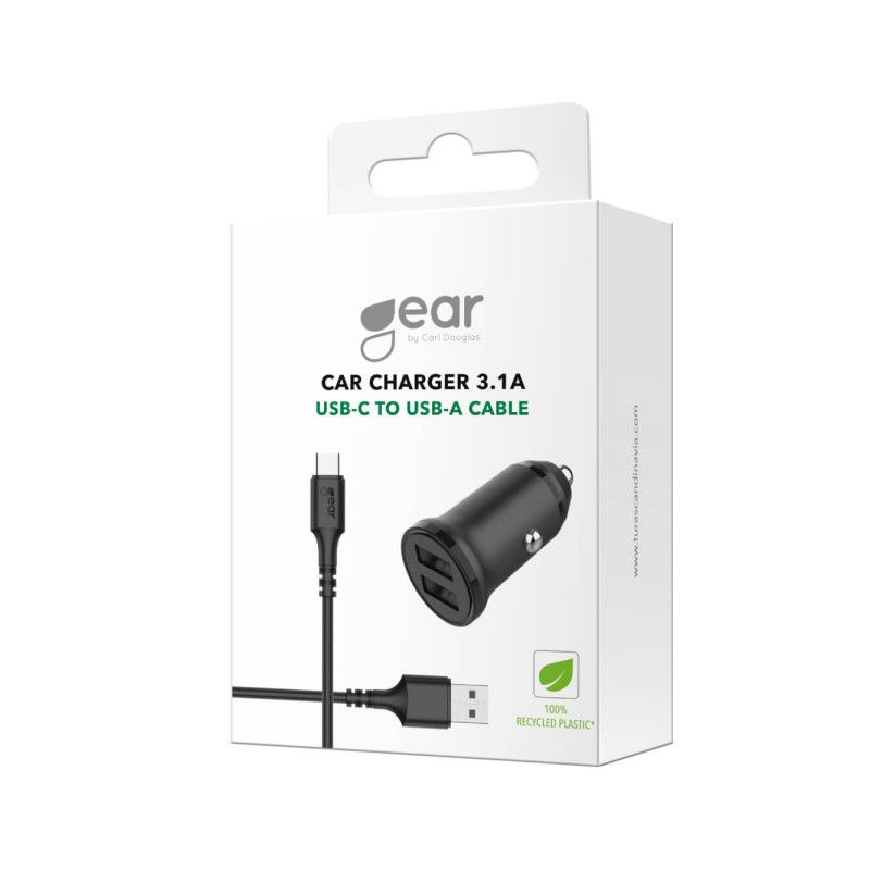 Gear Charger 12-24V 2xUSB 3.4A Black USB-C 2.0 cable 1m