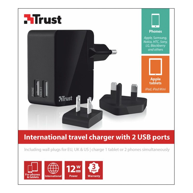 Trust International Travel Charger w/ 2 USB ports