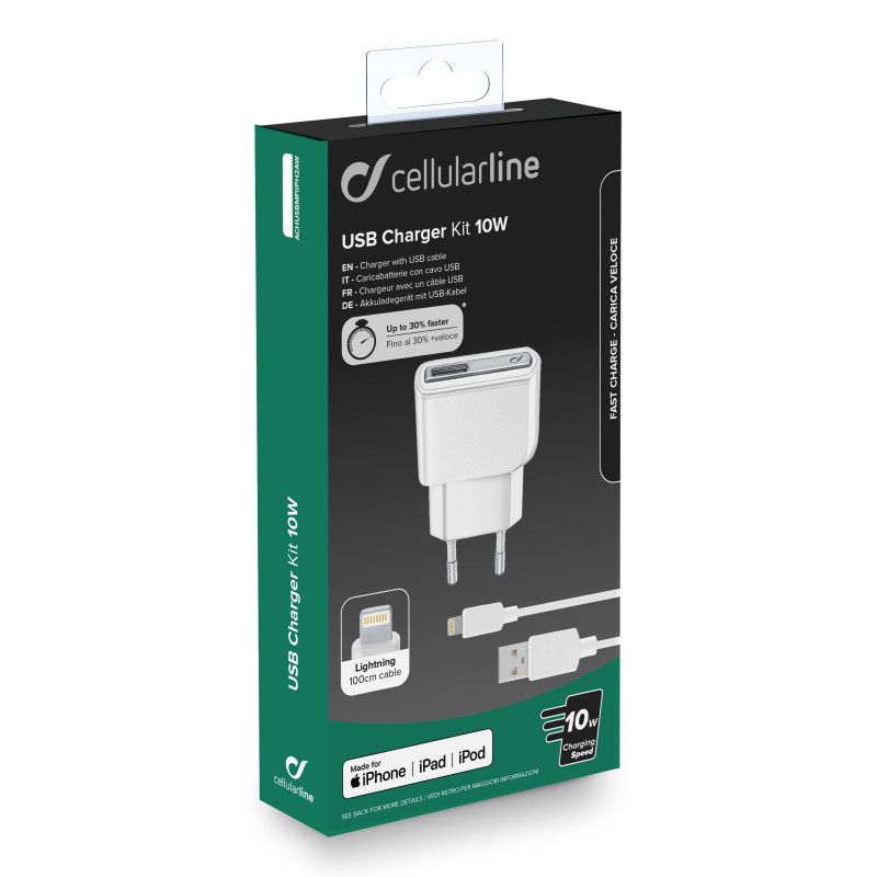 Cellularline USB Charger Kit 12W - Lightning - iPhone, iPad, iPod