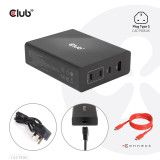 CLUB3D Travel Charger 132W GAN technology, Four port USB Type-A and -C, Power Delivery(PD) 3.0 Support
