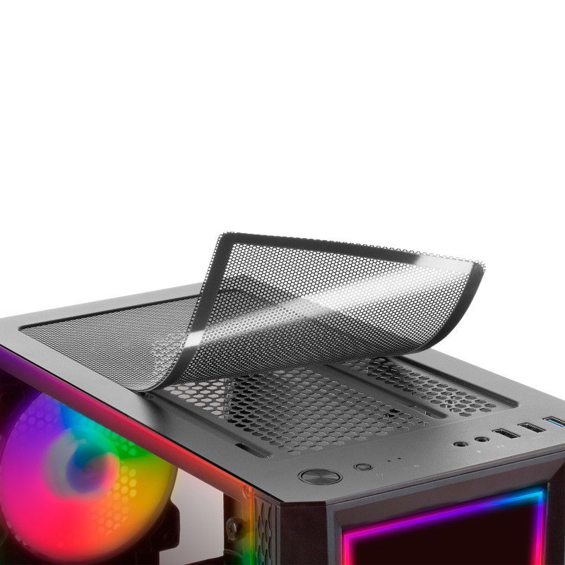Mars Gaming MC-ART Black ATX Gaming PC Case Double Drawable Tempered Glass ARGB 12 Modes 12cm Fan