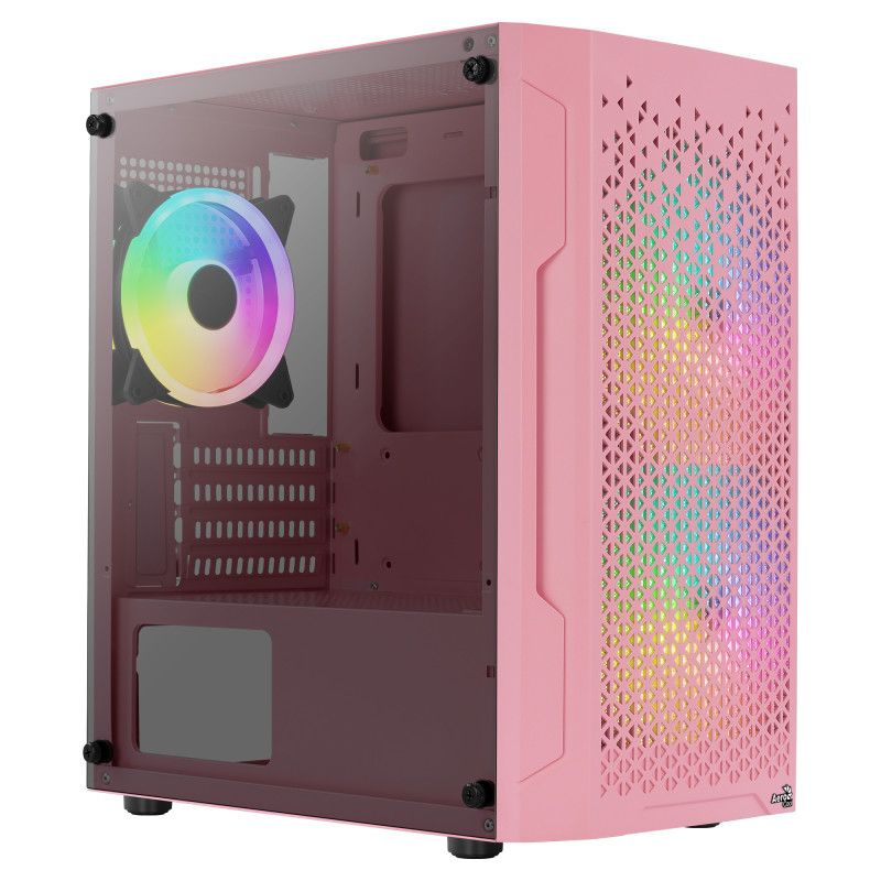 Aerocool TRINITYMINIPKV3 Gaming Micro ATX Tempered Glass Case 3xFans RGB Pink