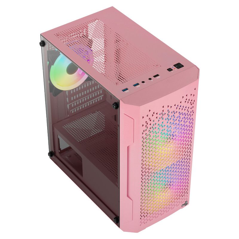 Aerocool TRINITYMINIPKV3 Gaming Micro ATX Tempered Glass Case 3xFans RGB Pink