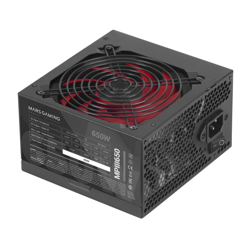 Mars Gaming MPIII650 PC ATX 650W Power Supply 5 Years Warranty Silent AI-RPM Technology 85% Efficiency Black