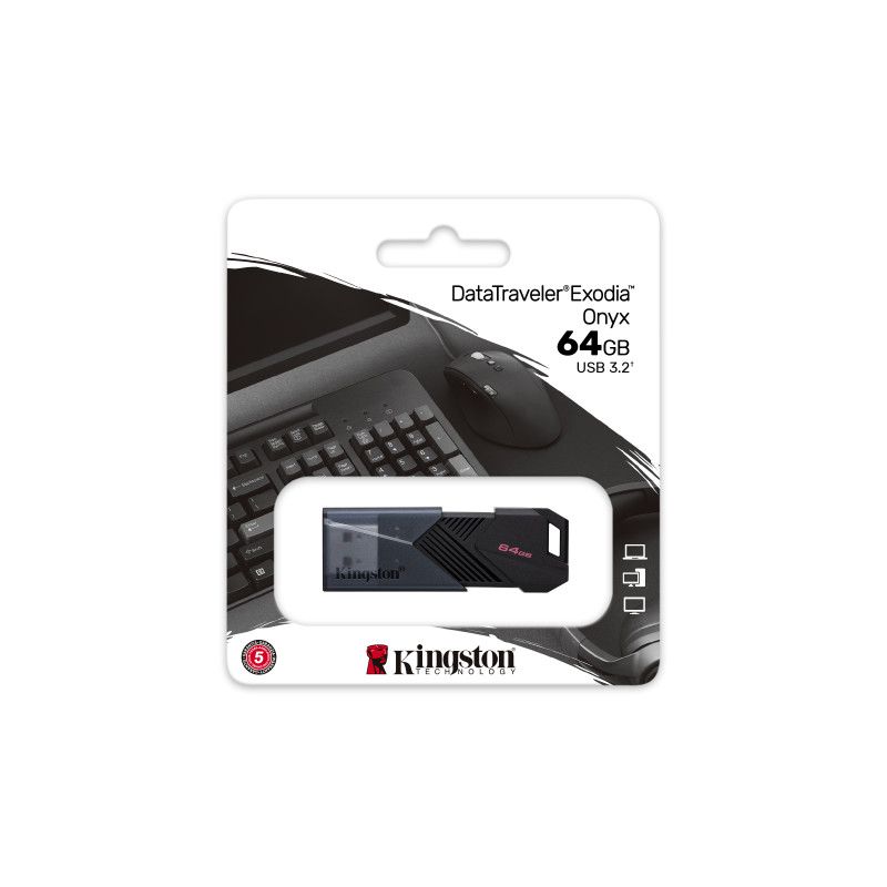 Kingston Technology 64GB Portable USB 3.2 Gen 1 DataTraveler Exodia Onyx