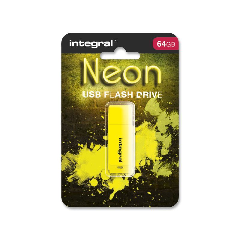 Integral 64GB USB2.0 DRIVE NEON YELLOW