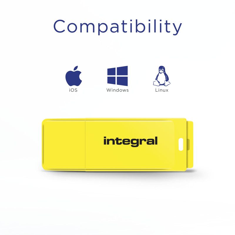Integral 64GB USB2.0 DRIVE NEON YELLOW