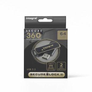 Integral 64GB USB3.0 DRIVE SECURE360 BLACK SECURELOCK2 AES 256BIT SOFTWARE ENCRYPTION