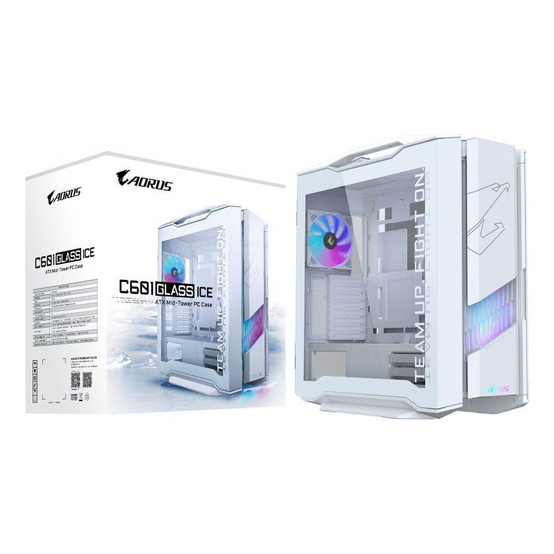 GIGABYTE AORUS C601 GLASS ICE GLOBAL PC Case - Mid Tower, E-ATX, 420mm radiator support, 4 x 140mm Pre-installed Fans, USB 3.1 …
