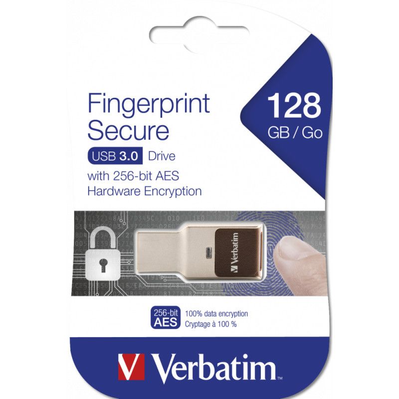 Verbatim FingerPrint Secure - USB 3.0 Drive with fingerprint scanner and AES-256 HW encryption to protect your data - 128 GB - …