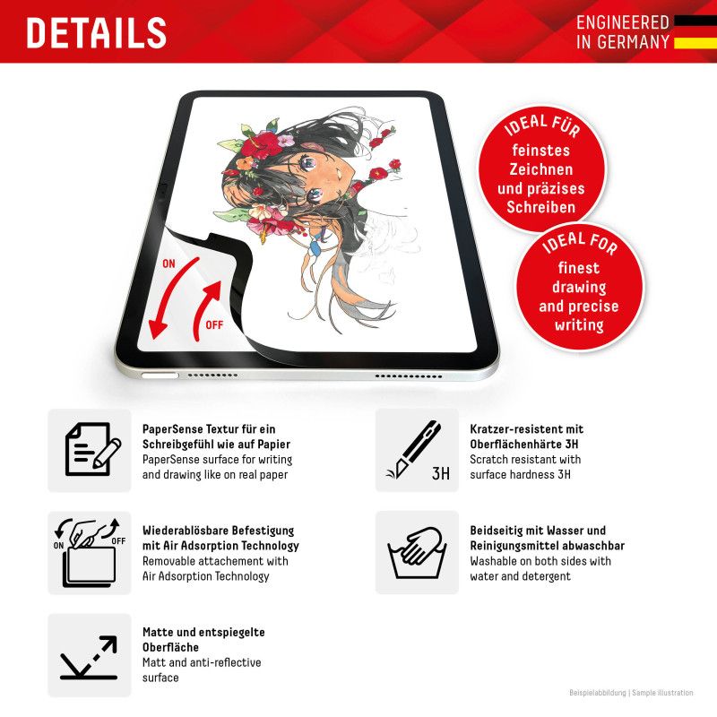 Displex TABLET PAPERSENSE for iPad Pro 11'' (1./2./3./4. Gen.)/Air (4./5. Gen.), removable writing or drawing film with Paper F…